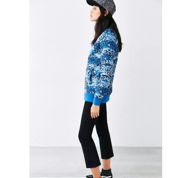 The North Face Anna Quilted Bomber Jacket Womens XS Blue Leopard Print Insulated - Picture 2 of 14